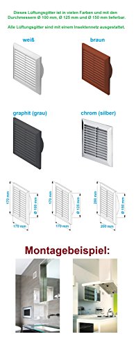 Rejilla de ventilación blanca de 200 x 200 mm con mosquitera y conducto de cuello redondo de 150 mm y rejilla de ventilación cubierta T27