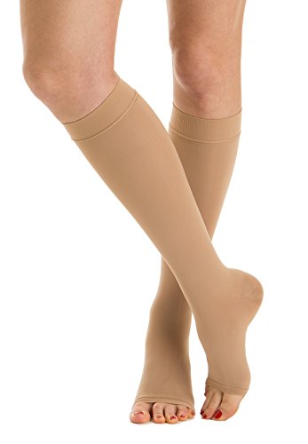 Relaxsan M2050A (Beige, Tg.2) Calcetines hasta la rodilla de algodón con punta abierta clase 2 - K2 compresión graduada