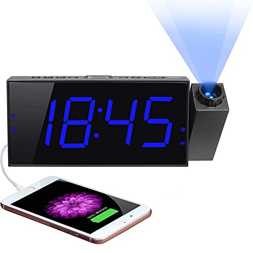 Reloj Despertador de Proyección Digital para Techo de Dormitorios, Reloj con Proyector, Atenuador y Pantalla LED, Timbre Ajustable, Alarmas Duales para Pared, Niños, Personas Mayores con Sueño Pesado