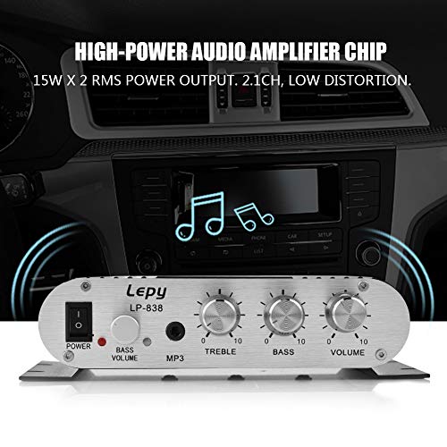 Richer-R LP-838 Amplificador Audio de Coche, Mini Hi-Fi Amplificador Estereo,Alta Fidelidad(2.1CH), Bajo Exclusivo con Teléfonos Móviles/DVD/PC/MP3 / MP4,etc