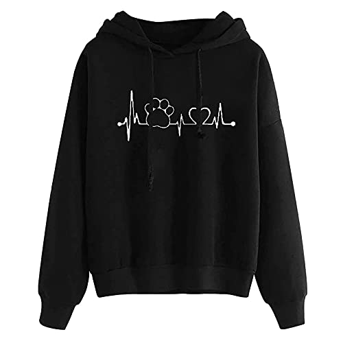 riou Sudadera con Capucha para Mujer Otoño Invierno Casual Deportes Moda Manga Larga Impresa Superior Suave Cálido Pullover con Bolsillo Sólida y Cómoda Blusa Abrigo