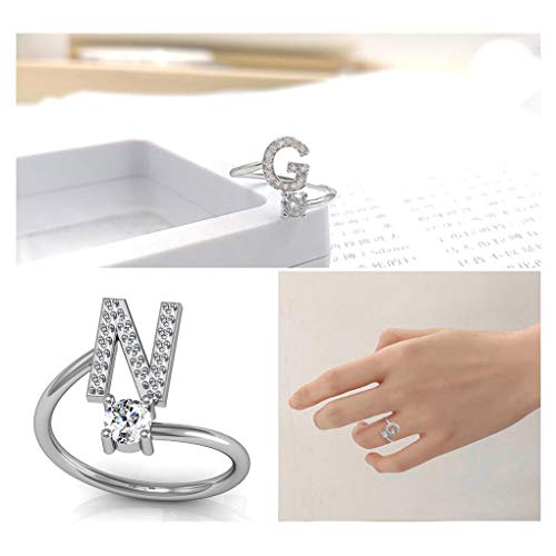 rongweiwang Apertura Ajustable Alfabeto Anillo del Rhinestone de Chicas 3D Fuentes de la joyería del Alfabeto Wrap Anillo de Las Mujeres de Chicas Provisiones, N