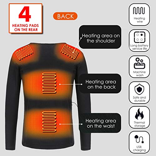 Ropa Interior térmica con calefacción aislada para Hombres y Mujeres, Camisetas térmicas de Manga Larga Lavables con calefacción USB, Ropa Interior térmica cómoda de Calentamiento rápido