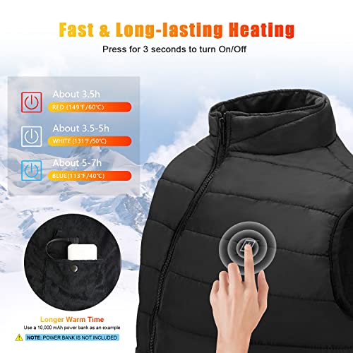 Rrtizan Chaleco con Calefacción Eléctrica USB, Chaqueta con 3 Niveles de Temperatura,Lavable, Chalecos de Invierno Cálidos para Caza, Exteriores, Senderismo, Camping (Sin Batería)