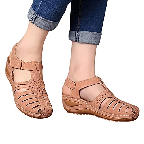 RTPR Sandalias para mujer, estilo retro europeo y americano, tallas grandes, ligeras, suela suave, zapatos informales, Rosa., 39 EU