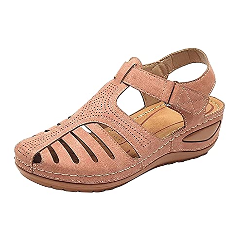 RTPR Sandalias para mujer, estilo retro europeo y americano, tallas grandes, ligeras, suela suave, zapatos informales, Rosa., 41 EU