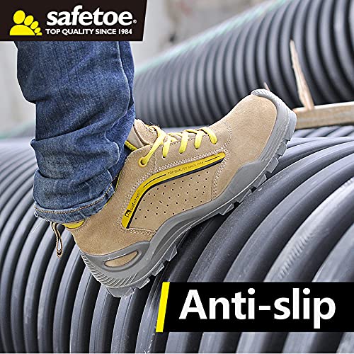 Safetoe Zapatos de Seguridad Hombres y Mujer, 7296YN Botas de Seguridad Tipo de Cuero Transpirable, Puntera de Material Punta de Acerol Ligeros Calzado, Zapatillas para Plantilla mas Comodas