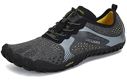 SAGUARO Hombre Mujer Zapatillas Barefoot Minimalistas Calzado de Training Ligeras Cómodas para Caminar Senderismo Ciclismo Trail Running Trekking Playa Agua Exterior Interior, Cuervo Negro, 43