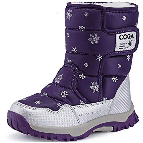 SAGUARO® Niños Botas de Nieve Impermeable Bota de Invierno Zapatos Calientes,Púrpura,31 EU