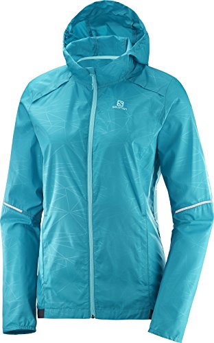 SALOMON Mujer Sudadera con Capucha, Agile Wind Print Hoodie, Poliéster, Turquesa (Enamel Blue), Talla: S, L40120800