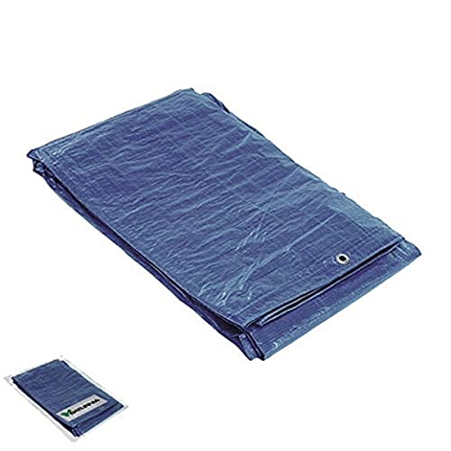 SATURNIA 15070010 Lona Impermeable Reforzada 4x6 (Aproximadamente) con Ojetes Metálicos, Lona de Protección Duradera, Color Azul, 4 x 6 metros