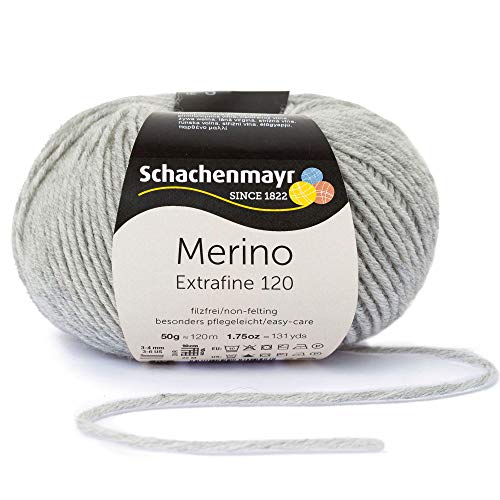 Schachenmayr since 1822 Merino Extrafine 120, 9807552-00190, color: Light Grey Heather, presentación: 50g, Hilos para tejer a mano