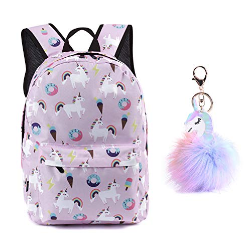 SEDEX Mochilas Escolares Infantiles Mochila Unicornio Niña Colegio Casual Mochila Ligero Escuela Bolsa Lindo Printing Viajes Mochilas para Las Niños con Llavero(Morado)