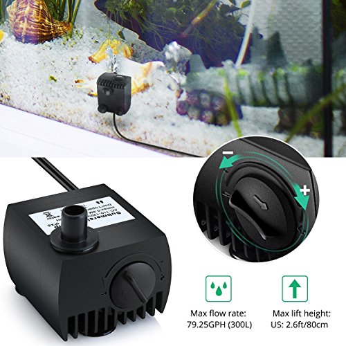 SeeKool Mini Bomba de Agua Ultra Silencioso 300L/H Submersible Pump 3W Circulation Pump con 2 Boquillas para Pecera Acuario Jardín, Fuente, Estanque Sistemas Hidropónicos