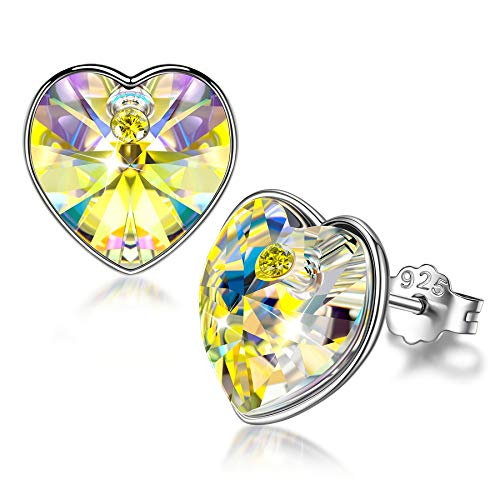 Sellot Pendientes Mujer Plata Regalos de San Valentín para Mujer, Serie Gracias a Ti, Cristales Pendientes Plata de Ley 925, Caja de regalo (Limon Amarillo)