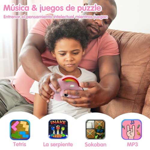 Selvim Cámara Digital para Niños, 1080P 2.4" Selfie Vídeo Cámara Infantil con Fíltro Interesante, con Tarjeta TF de 32GB, Música y Juego, Regalo para niños, Diseño Original de Nube Arco Iris, Rosa