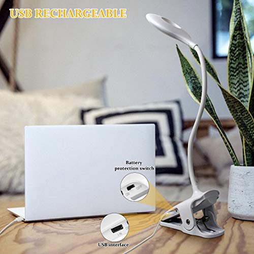 Semlos Clip Light con 3 Colores 3 Brillo, USB Alimentado o con Pilas Lámpara de Lectura Junto a la Cama, Mesa de Control Táctil Luz de Escritorio