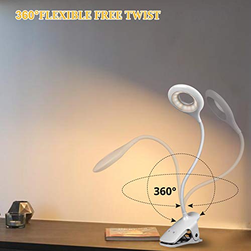 Semlos Clip Light con 3 Colores 3 Brillo, USB Alimentado o con Pilas Lámpara de Lectura Junto a la Cama, Mesa de Control Táctil Luz de Escritorio