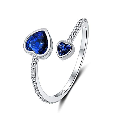 Septiembre Anillo de piedra de nacimiento para mujeres 925 plata esterlina Anillos abiertos piedras de corazón azul Constelación Mes Regalos Joyería para niñas