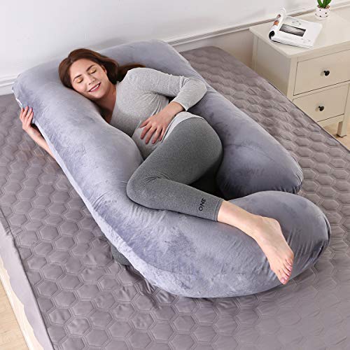 SHANNA Almohadas de Embarazo para Dormir,Almohada de Cuerpo Completo, actualización Grande en Forma de U y Soporte de Maternidad con Funda de Terciopelo reemplazable (Gris Oscuro -Terciopelo)