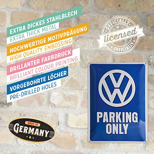 signs-unique VW Parking Only Placa Decorativa, Metal, Azul Indigo, 30 x 40 cm