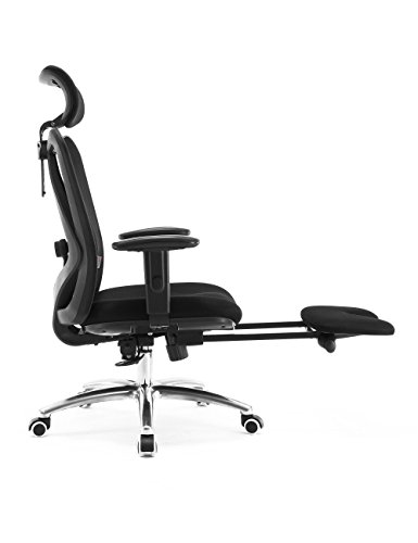 SIHOO Silla de Escritorio Ergonómica Reclinable para Oficina con reposapiés, Silla para Computadora con Respaldo Alto y reposabrazos Ajustable, Malla cómoda y Ruedas Lisas (Negro)