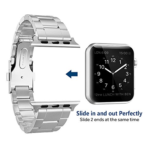 Simpeak Correa Compatible con iwatch 6/SE/5/4/3/2/1 Correa 42mm de Acero Inoxidable Reemplazo de Banda Compatible con iWatch Todos los Modelos 42mm, Plata