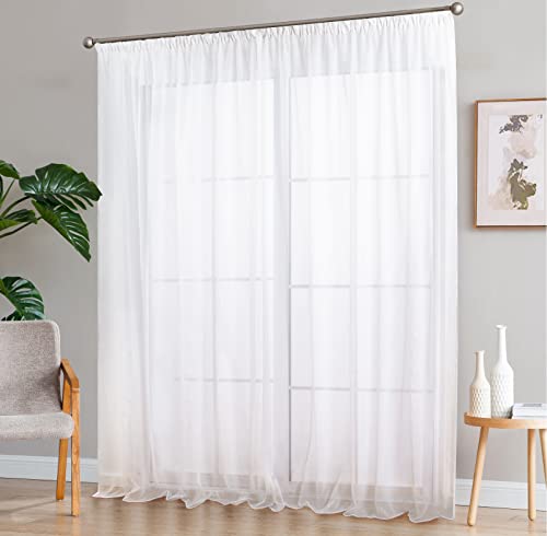 SIMPVALE 2 Paneles Cortinas Visillos de Gasa con Ganchos de riel para Dormitorio Habitación Sala de Estar Balcón, Blanco, 140x260cm