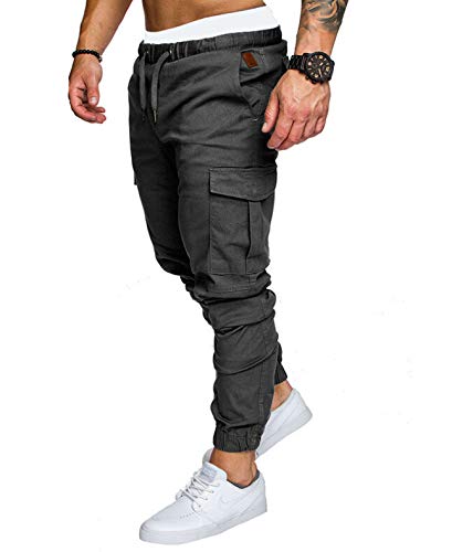 Siyova Hombre Pantalones de Cargo Casual Pantalón de Pierna Recta Largos para Hombre Pantalones Entallado Pants Rectos de Slim Fit Estilo en Calle y Chándal Pants Informal (Gris2, XL)