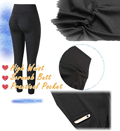 SLIMBELLE Mallas Push up Mujer Leggings Deportivos Pantalones Largos Cintura Alta Leggins con Bosillos para Yoga Fitness Running Pilates Elástico yTranspirable no Transparente Reducir Vientre