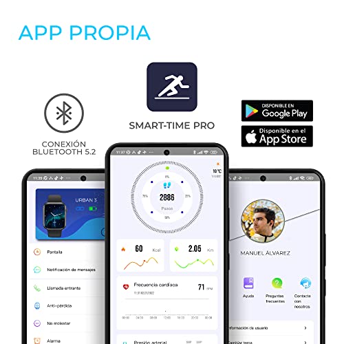 Smartwatch Ksix Urban 3, 1.69" IPS Full Touch, BT 5.2+BLE 3.0, 10 días, Monitoreo, 10 Modos Deporte, Sumergible, Negro