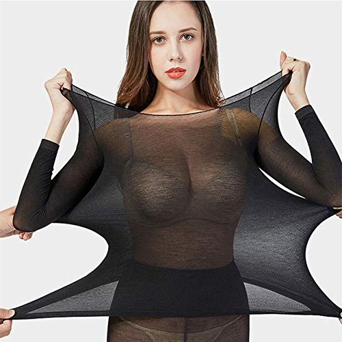 Sobeta 2020-Conjunto de Ropa Interior térmica sin Costuras 37 ℃, Conjunto de Ropa Interior térmica térmica para Mujer Capa Base Top y Leggings (Negro)