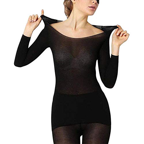 Sobeta 2020-Conjunto de Ropa Interior térmica sin Costuras 37 ℃, Conjunto de Ropa Interior térmica térmica para Mujer Capa Base Top y Leggings (Negro)