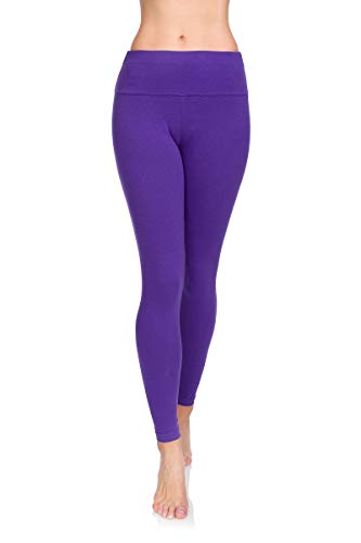 SOFTSAIL - Leggings de algodón para Mujer Cintura Alta Control del Vientre Deportes Gimnasio Fitness Pantalones elásticos para Mujer Color sólido Tallas Grandes Morado 42 LWP