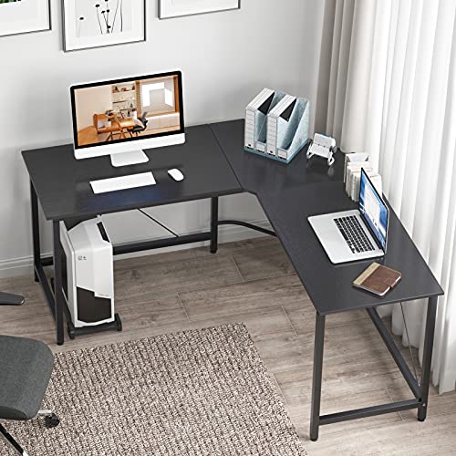 sogesfurniture Escritorio de Computadora en Forma de L, 150cm + 150cm Mesa de Ordenador Mesa de Estudio Estación de Trabajo, Mesa Esquinera para Casa, Oficina, Negro LD-Z01-BH