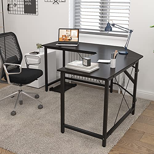 sogesfurniture Escritorio de Computadora en Forma de L, 150cm + 150cm Mesa de Ordenador Mesa de Estudio Estación de Trabajo, Mesa Esquinera para Casa, Oficina, Negro LD-Z01-BH