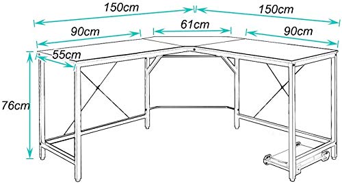 sogesfurniture Escritorio de Computadora en Forma de L, 150cm + 150cm Mesa de Ordenador Mesa de Estudio Estación de Trabajo, Mesa Esquinera para Casa, Oficina, Negro LD-Z01-BH