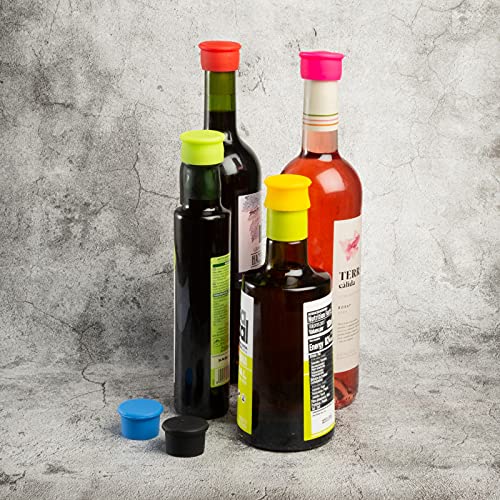 SOLTANA Pack de 6 Tapones para botella 2.5cm + 6 Tapas de silicona de 6,5 cm, Tapas silicona para tazas y vasos, Tapones para botellas de vino, Tapas y tapones de silicona reutilizables, Tapón vino