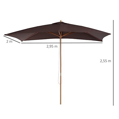 Sombrilla Parasol 2x2,95m y Altura 2,55m Jardin Terraza Poliester 180g/㎡ y Madera Color Chocolate