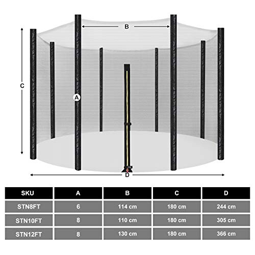 SONGMICS Reemplazo de la Red del Trampolín de 10 ft, Cama elástica Red de Seguridad para 8 Postes Rectos, Recinto de Malla Redonda, STN10FT