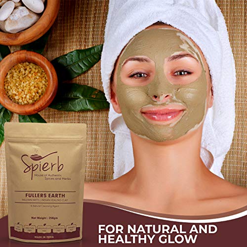 Spierb Fullers Earth Polvo - 250gm - de Arcilla India Arcilla Bentonita Multani Mitti Mud Powder para Pack facial Polvo de Arcilla Multani Puro 100% Natural Sin Productos Químicos Fullers Soil