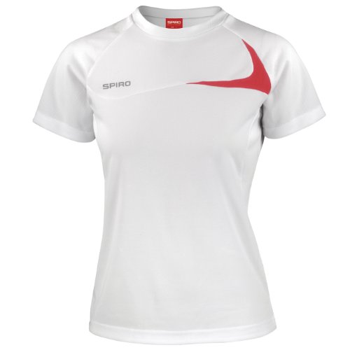 Spiro- Camiseta de Deporte Dash Performance para Chica/Mujer (Extra Grande (XL)) (Blanco/Rojo)