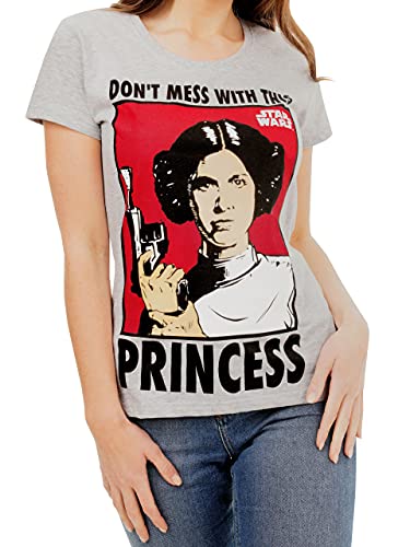 Star Wars Camiseta para Mujer Princesa Leia Gris Small