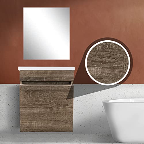 STARBATH PLUS - Conjunto de Mueble de baño suspendido MDF con Lavabo de Resina y Espejo - Lavabo suspendido - Mueble de baño con Lavabo - 40 x 22 cm