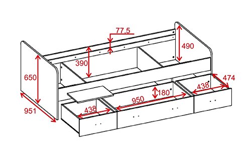 Stella Trading Boro Cama Individual Moderna con 3 cajones 90 x 200 cm-Práctica litera para Habitaciones Juveniles en Aspecto de Roble Sonoma, Engineered Wood, 95 x 66 x 204 cm