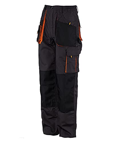 Stenso Emerton - Pantalones de Trabajo Estilo Cargo para Hombre - Resistentes - Gris Oscuro/Negro/Naranja - 50