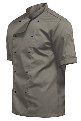 strongAnt Chaqueta de cocinero para hombre, manga corta, incluye botones de bola, easyClean, tejido protector, corte ajustado, uniforme de cocinero profesional, Oliva de cáñamo, L