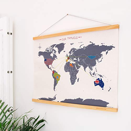 SUCK UK Punto de Cruz Adultos | Kit de Bordado para decoración Personalizada de habitación | Mapa del Mundo Arte de Pared, poliéster, Gris, 1.80x59.20x44.00 cm