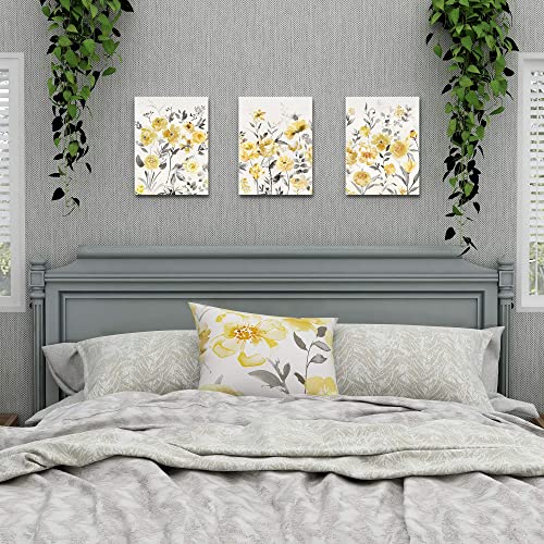 SUMGAR Cuadros en Lienzo Flores Amarillas Decoración Salón Dormitorios Baño con Modernos Boho Mural Florales Hogar Decoraciones de Ilustraciones de 4, 30x30cm