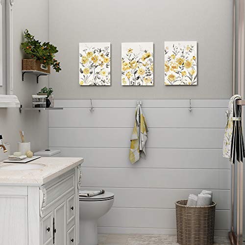 SUMGAR Cuadros en Lienzo Flores Amarillas Decoración Salón Dormitorios Baño con Modernos Boho Mural Florales Hogar Decoraciones de Ilustraciones de 4, 30x30cm